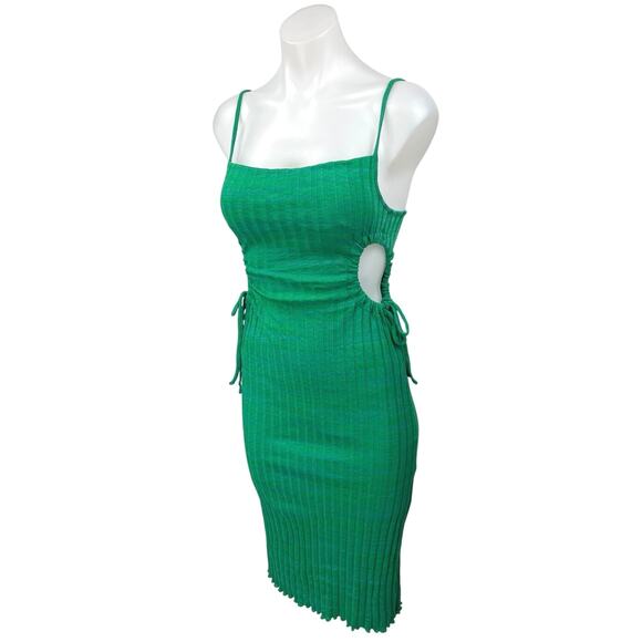 NEW Zara Green Sleeveless Cutout Cinched Cami Camisole Midi Bodycon Tank Dress S - Picture 1 of 5
